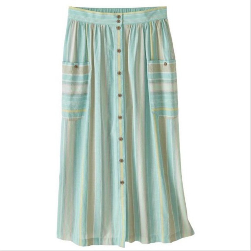 Patagonia Skirt Coconut Button Front Pastel Stripes Organic Cotton Hemp L Large - Picture 2 of 8